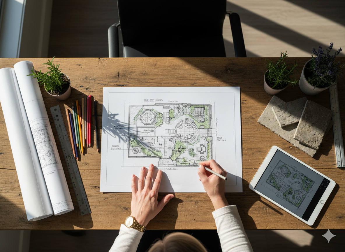 Landscape design planning and sketching process